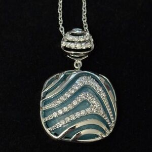Silver-tone and Blue Pendant Necklace